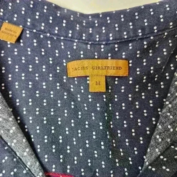 Jachs Girlfriend Tencel Blouse Women's Medium Navy With White Polkadot - Picture 5 of 7